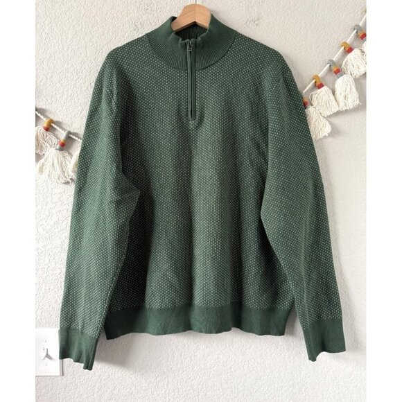 Bonobos Washable Cotton Cashmere Green Printed Half Zip Sweater Golf Preppy XL - Picture 1 of 9